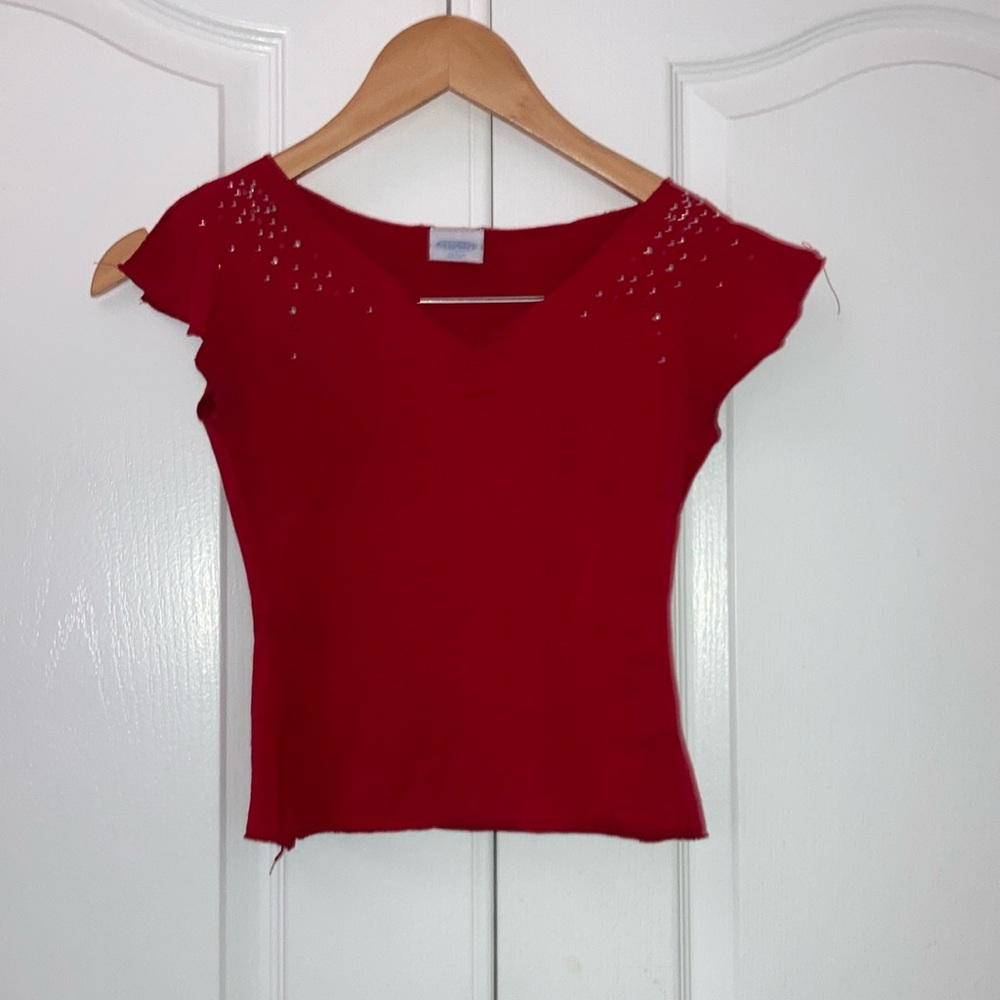Red top with rhinestone design